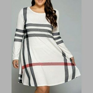 🍁Plus Size Striped Long Sleeve T-Shirt Dress🍂